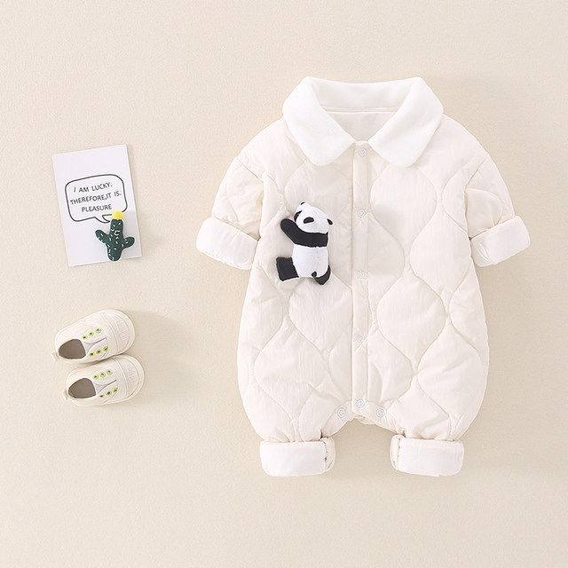 Baby clothes autumn and winter clothes for men and women baby cute super cute crawling clothes plus cotton quilted jacket autumn and winter full moon jumpsuit