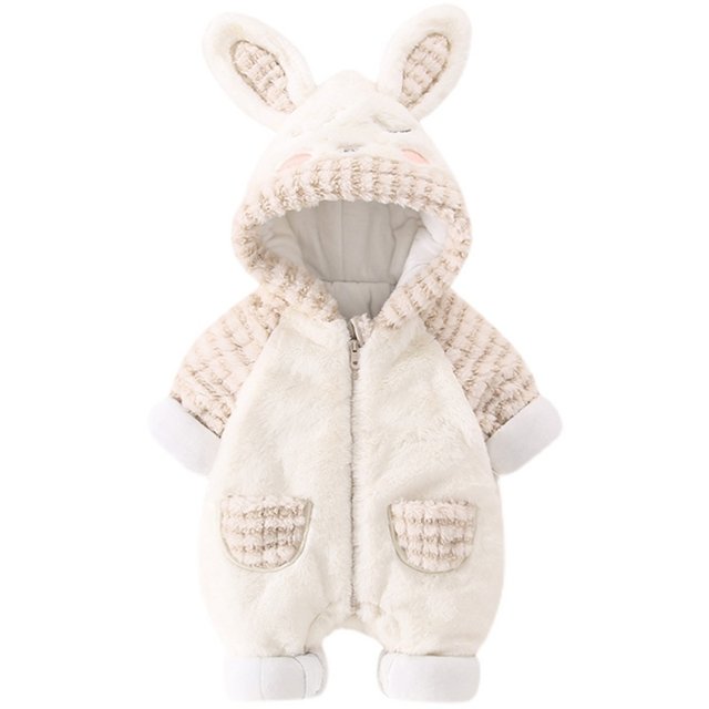 Baby clothes winter clothes male and female baby plus fleece jumpsuit thickened warm romper newborn winter outing hugging