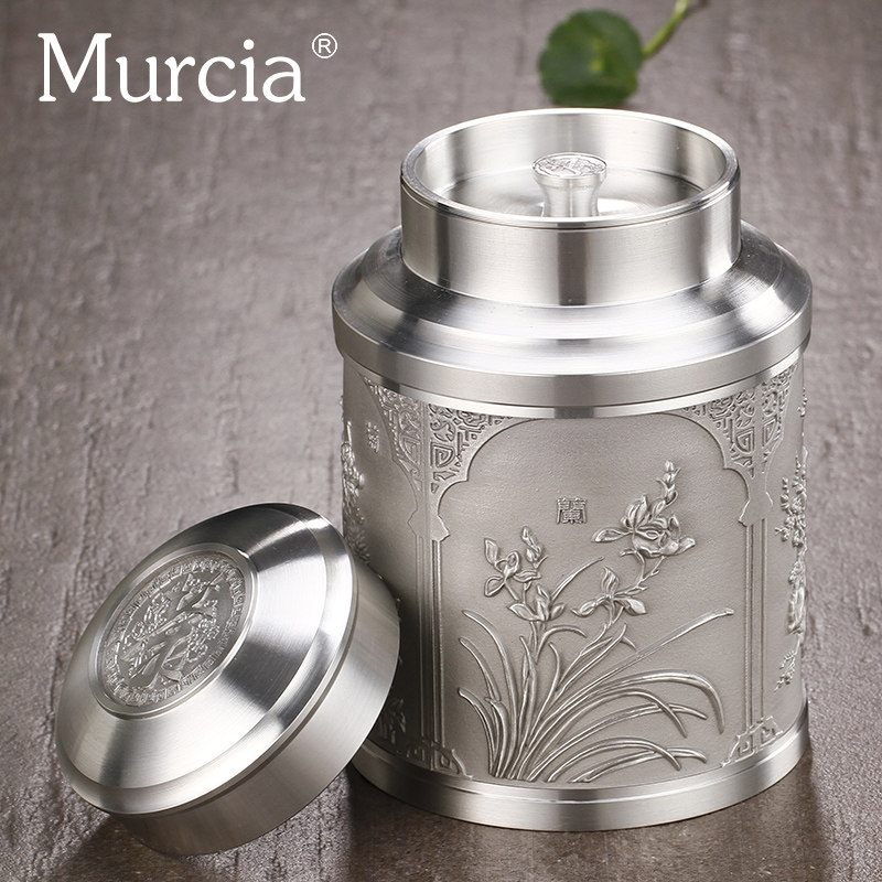Pure tin tea leaf pot tea storage tank tin pot tin pot in tin pot tea set metal pot