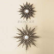 European iron gold sun glasses living room wall hanging restaurant decorative mirror porch mirror wall Retro Mirror KTV restaurant