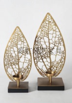  Chinese modern American special price soft decoration office wine cabinet Living room wrought iron leaf retro green candlestick pendulum