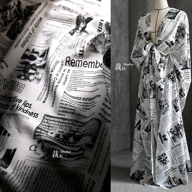 Cotton Newspaper Graffiti English Word Designer fabric printing pattern Creative clothing high-end shirt pants fabric