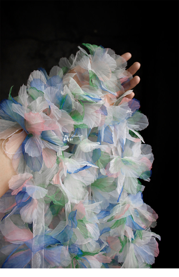 Кайма 冰花 幻彩蓝绿色立体大花朵童装头饰装饰手工diy胸花服装辅料花边