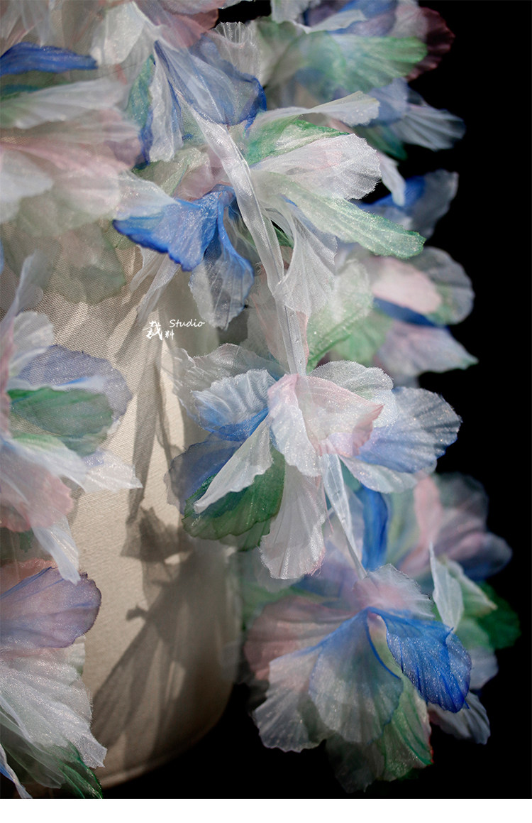 Кайма 冰花 幻彩蓝绿色立体大花朵童装头饰装饰手工diy胸花服装辅料花边