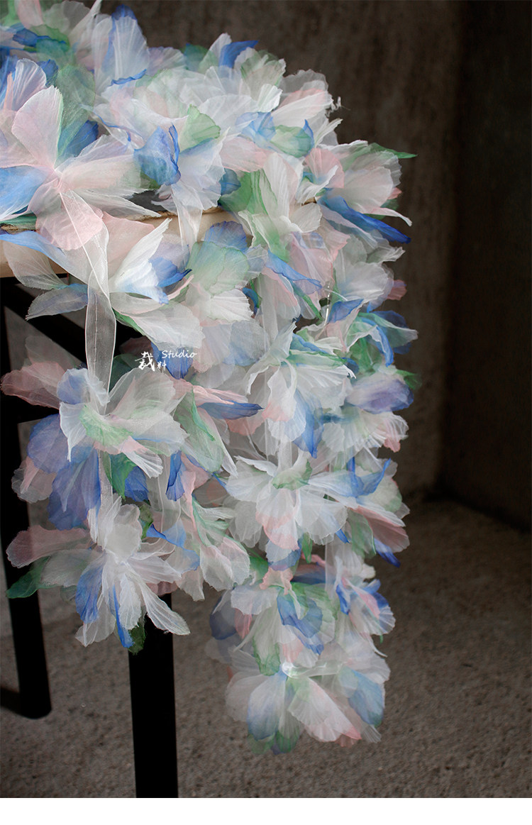Кайма 冰花 幻彩蓝绿色立体大花朵童装头饰装饰手工diy胸花服装辅料花边