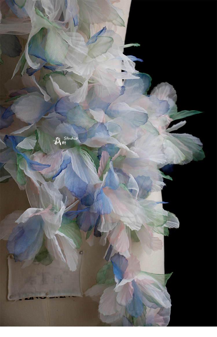 Кайма 冰花 幻彩蓝绿色立体大花朵童装头饰装饰手工diy胸花服装辅料花边