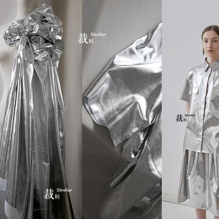 Soft Mirror Tpu Artificial Leather Creative Silver Mirror Coated Fabric Hanclothing Metal Sensation Designer Fabric