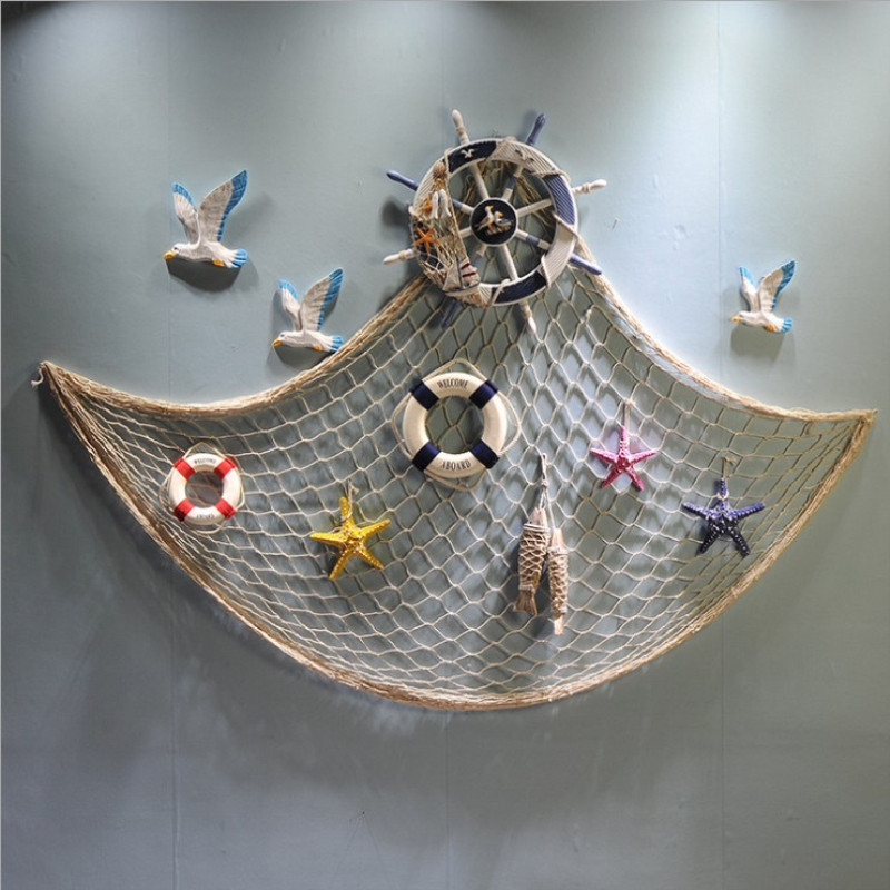 Mediterranean style decorated fishery net living room Creative home room shooting props shell linen rope antique