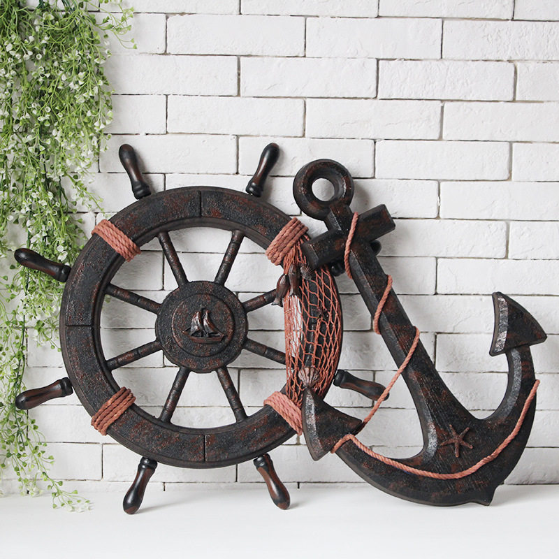 Iron Anchor Mediterranean Style Retro Handmade Wooden Hanging Ornaments Anchor Bar Decorative Anchor Wooden Anchor Backwall