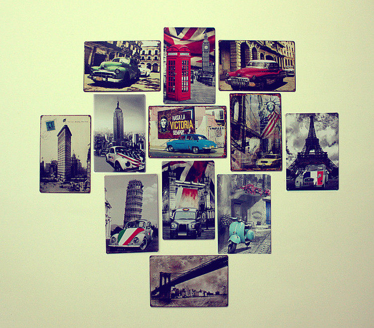 Sheet Metal Painting Bar Retro Iron Sheet Decoration Painting Countryside Field Garden Poster Café home Decorative Architectural Painting