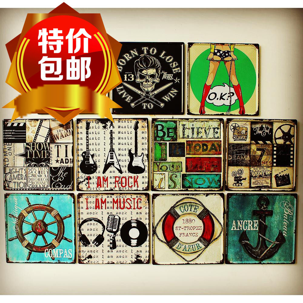 Iron Sheet Painting Bar Decoration Painting Retro Mediterranean Wall Decoration Wall Decoration Dormitory Hotel Living-room Hanging Painting Web Café Wall wall