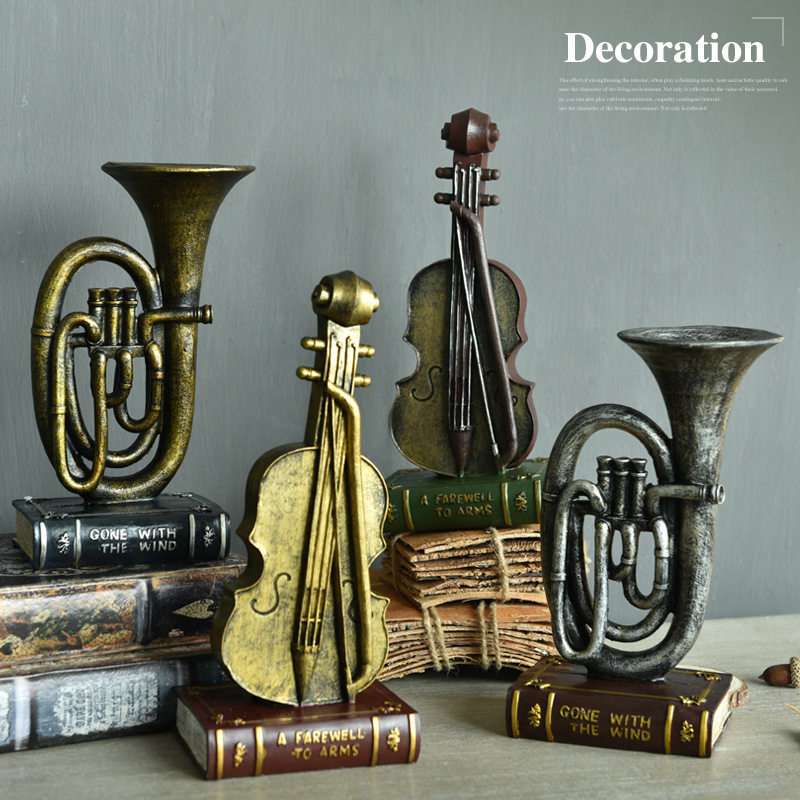 Creative Retro Resin Violin Model Swing Piece Soft Adornment Shop Window Photography Props Clubhouse Bar Furnishing