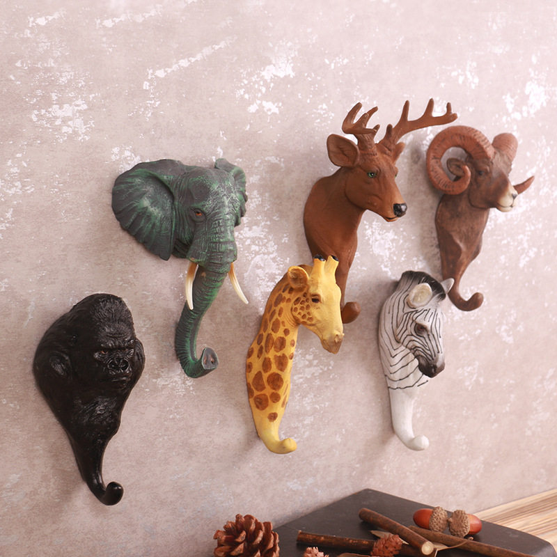 American retro cafe bar shop wall three-dimensional animal wall hanging deer head creative decorative hook coat hook