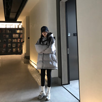 Wang Shaoshes shop Down jacket 2022 New autumn and winter black grey in long section with cap loose Korean version jacket