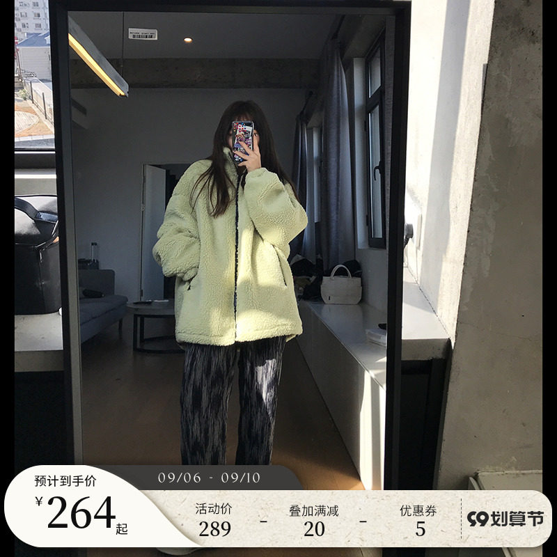 Wang girl's shop lamb plush coat green blue black autumn and winter all-match Korean version loose fluffy bf wind