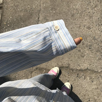 Wang maiden shop 2021 spring and autumn blue and white striped shirt long sleeve top loose versatile new exterior set