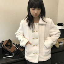 Wang Maidens shop small fragrant fur coat autumn and winter black white Korean style loose Joker lamb wool thickened Cotton Cotton
