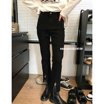 Wang maiden shop black split jeans spring and autumn winter high waist straight tube tight body slim casual ankle-length pants