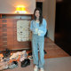 Wang Girl's Store Straight Jeans Spring and Summer Thin Light Blue Retro High Waist Slim Loose Wide Leg Casual Pants