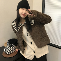 Wang Maidens shop short woolen coat autumn and winter Curry Korean loose casual versatile niche thick lamb hair