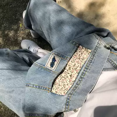 Wang girl's shop denim baby bag pants spring and autumn new Korean loose straight tube age-reducing net red wide-legged pants