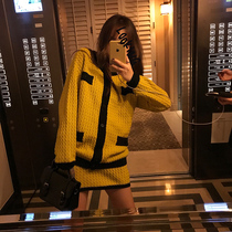 Wang Maidens shop small fragrance knitted suit Autumn New lazy Hanfeng jacket high waist skirt