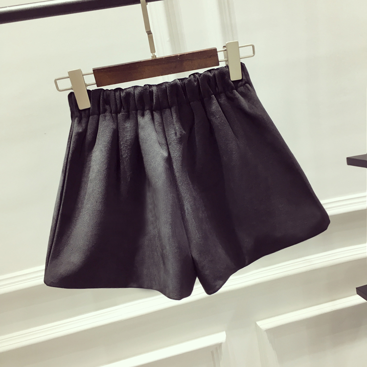 Mùa thu đông 2018 của phụ nữ phiên bản Hàn Quốc mới của khóa kéo mỏng len dày eo cao quần short chân rộng để mặc bên ngoài quần bốt quần ngắn nữ