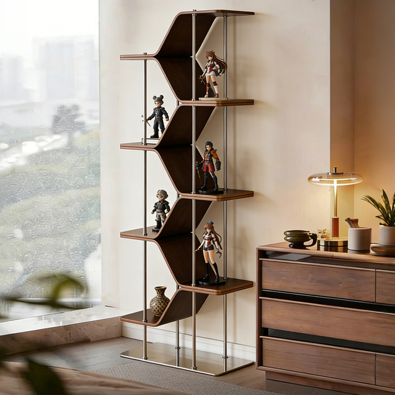 Nordic Retro Solid Wood Display Rack, Designer Simple Living Room Corner Decorative Rack, Display Study Bookshelf