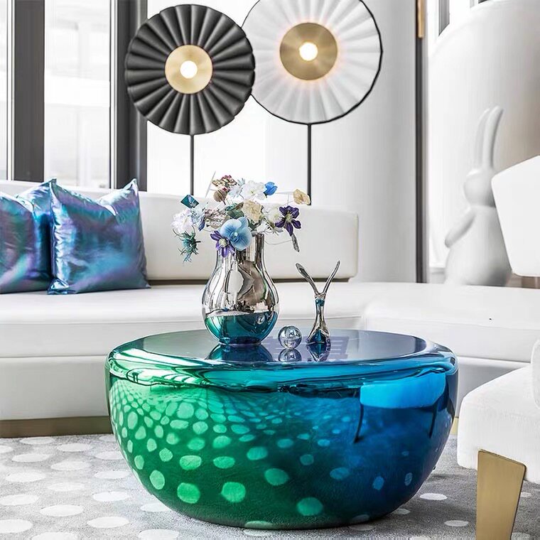 Modern Alien Color plated tea table Glass fiber Gradual Layer Color Mirror Art Tea Table Sample House Display Center Balcony tea table