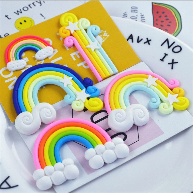 Bake Decoration Birthday Cake Scene Decoration Scenario Pendulum cloud Stars Rainbow Soft Pottery Ornaments