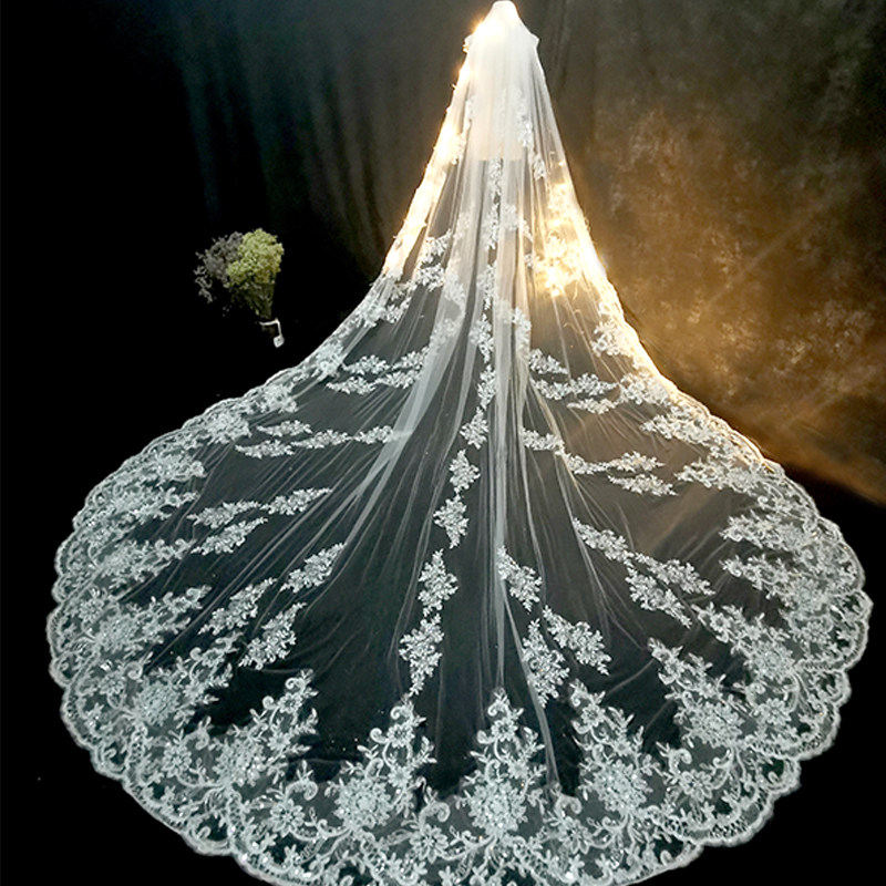 Shake-in-champagne starred star emptied female head decorated extra-long bridal staple wedding dress Ultra Fairy's white trailing-Taobao
