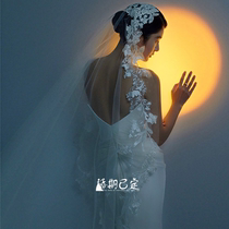 Retro leaf lace appliqué bead embroidery sequin veil beautiful bridal wedding photography props long concave shape veil