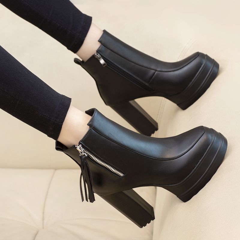 British Style Ultra-High Heel Short Boots for Women, Chunky Heel, Waterproof Platform, Versatile Round-Toe Martin Boots, Thick Sole, Pure Desire Style, 2025 Autumn New Model