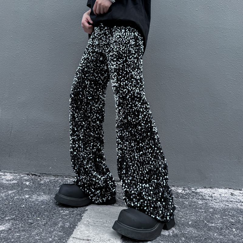 Shiny Sequin Pants for Men, Spring and Autumn, Male Model Style, High-End, Cool and Handsome, Stage Performance Wide-Leg Pants