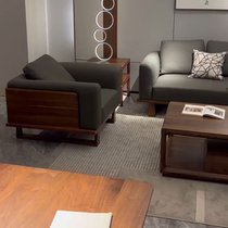 New Chinese style ebony wood villa living room hotel lobby simple Zen retro solid wood leather sofa furniture customization