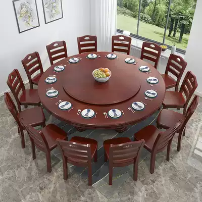 Solid wood round dining table and chair combination household dining table 6 10 people Hotel large round table with turntable New Chinese economical