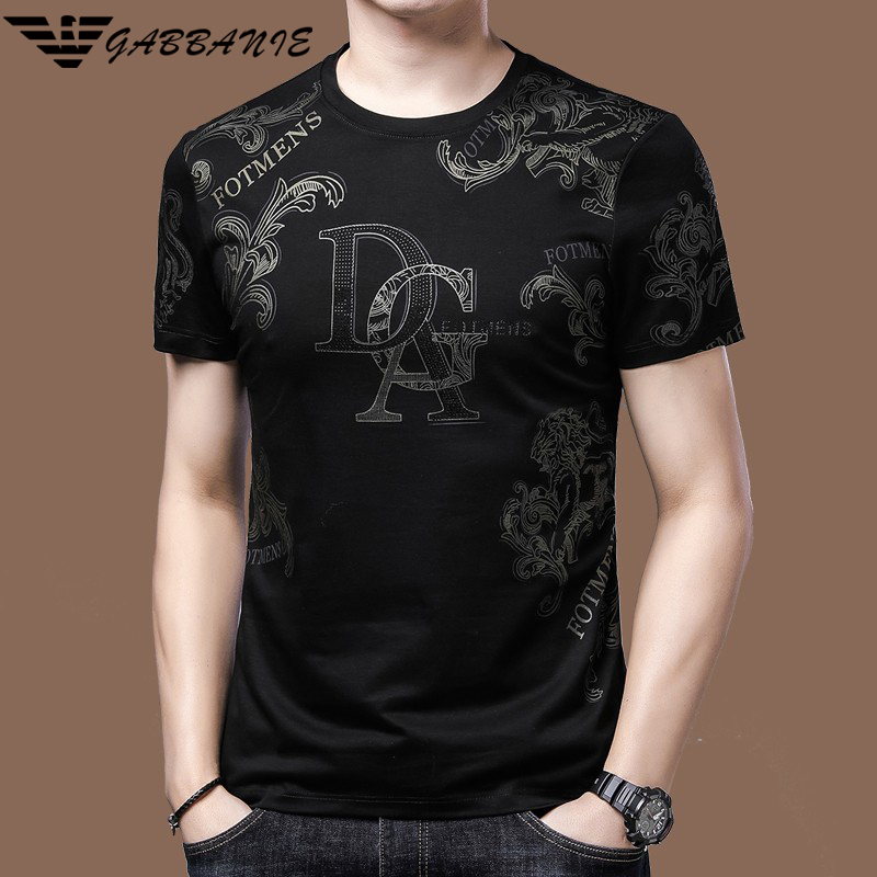 2025 New Italian Genuine Mulberry Silk Short-Sleeved T-Shirt Men's Summer Thin Classy Brand-Name T-Shirt Men's Fashion