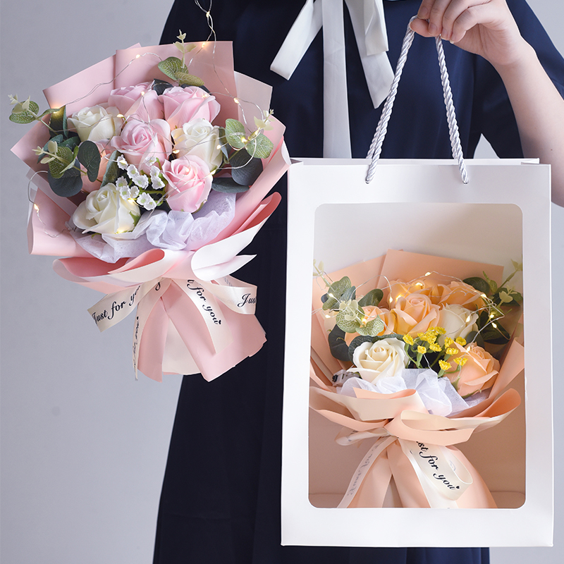 彼女、親友、先生へのバラの花束、模造ひまわり石鹸、永遠の花、花束、完成した誕生日プレゼント