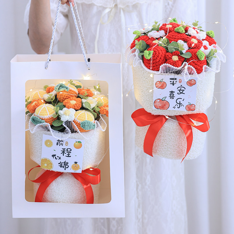 Emulated Strawberry Fruit Woolen Bouquet Sunflower Flowers Middle Gaokao Refill Birthday Gift Send Girl Boyfriend-Taobao