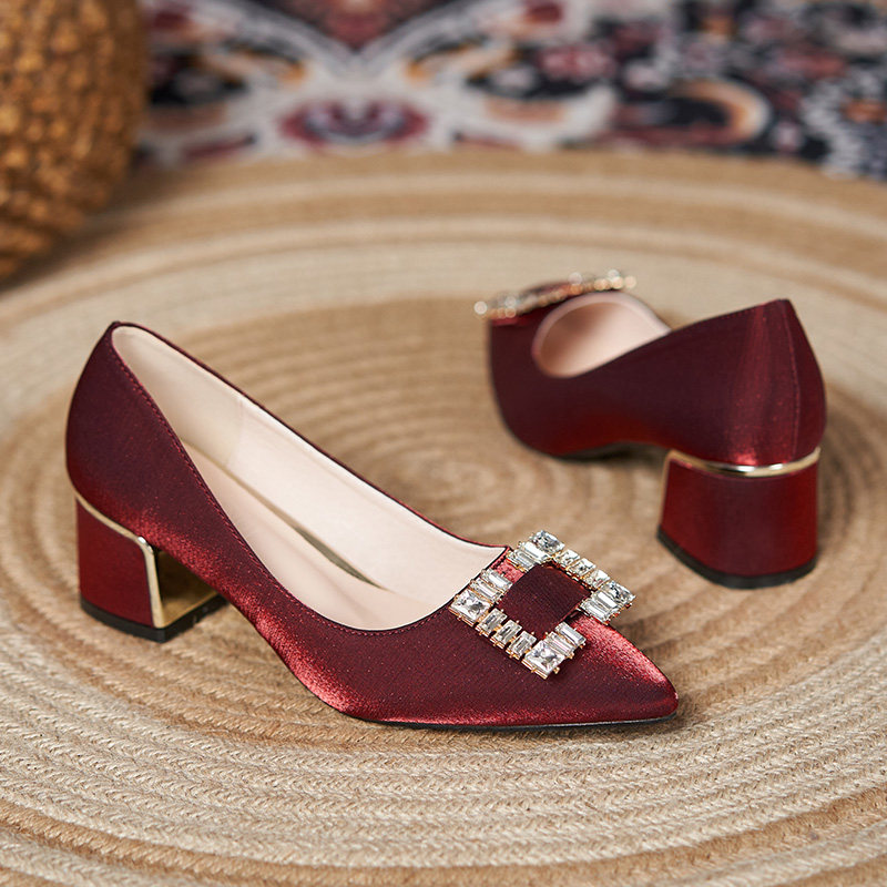 Qipao Wedding Shoes Women's Party Heel Spring Middle Aged Coarse Heels Mother High-end Red High Heels Wedding With Mother-in-law Wedding Party Shoes-Taobao