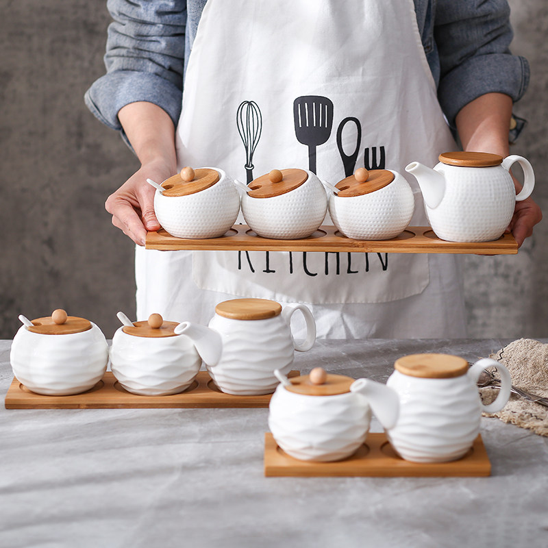 Japan-style Seasoning Box Oil Vinegar Jar Combined Suit Home Salt Sugar Chili Oil Rice Dining Room Table Commercial Seasonings Seasoning Jar