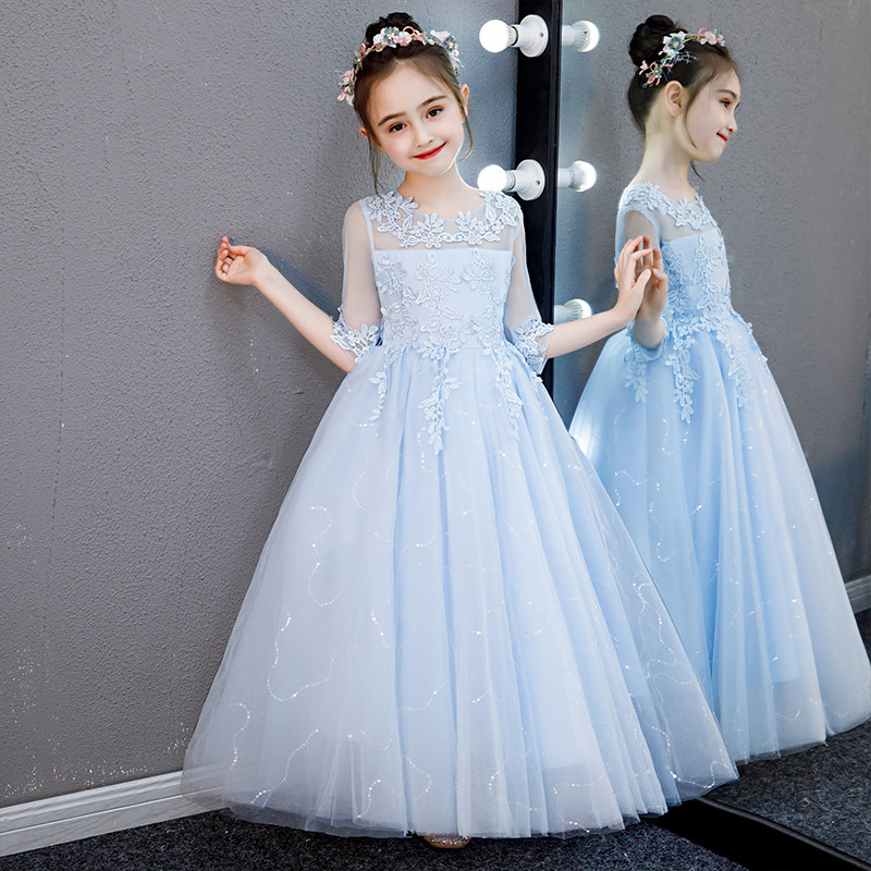 Girls princess dress autumn dress fluffy yarn flower girl skirt children host high-end dress girls Western style costumes summer