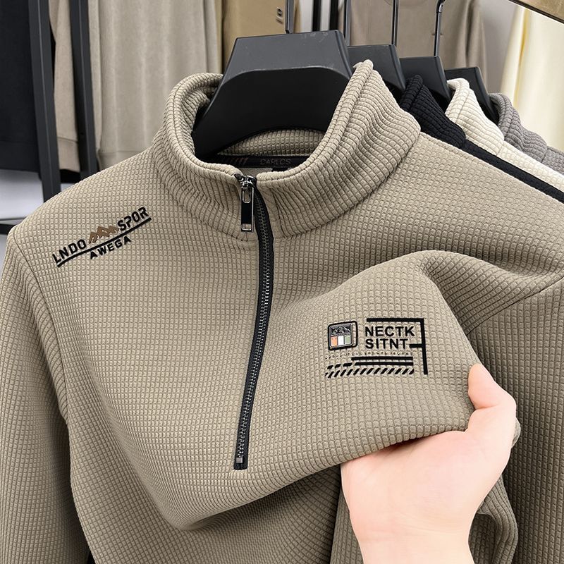 2026 Spring and Autumn New High-End Fashion Waffle Collar Half-Zip Men's Long Sleeve Sweatshirt Stylish Casual Jacket
