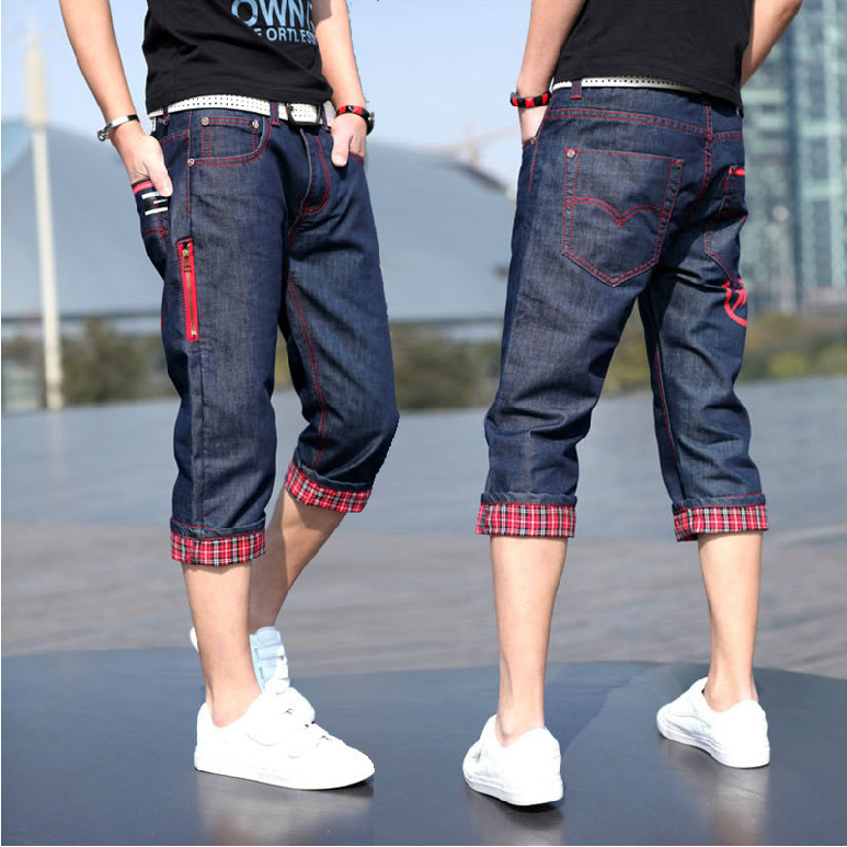 Mùa hè quần short denim thủy triều của nam giới nửa bảy jeans phần mỏng 7 quần nam năm quần của nam giới 2017 ống túm