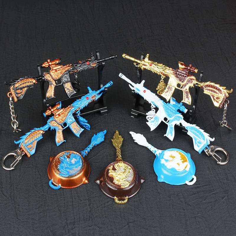 Eat chicken toy pendant PUBG five-clawed golden dragon m416 gun model full set of metal weapon keychains
