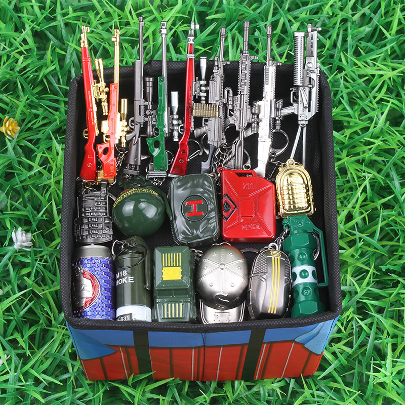 Eat Chicken Jedi Triple Head Awm Weapons Courtson Model 98k Mini Gun Metal Key Buckle Pendant Suit Complete Set