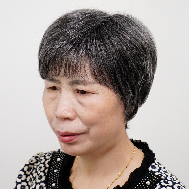 White Wig for Middle-Aged and Elderly Women, Short Hair, Full Head, Suitable for 70 to 90-Year-Old Grandmothers, Bald Head, Real Hair, Thin Style