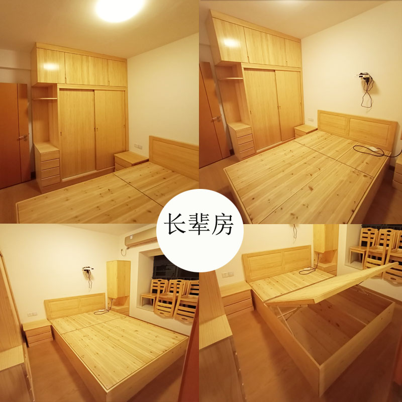 Guangzhou Real log Overall Home Furniture Full House Custom Furniture Cloakroom Minimalist Modern Pine Wood Wardrobe One to the Top