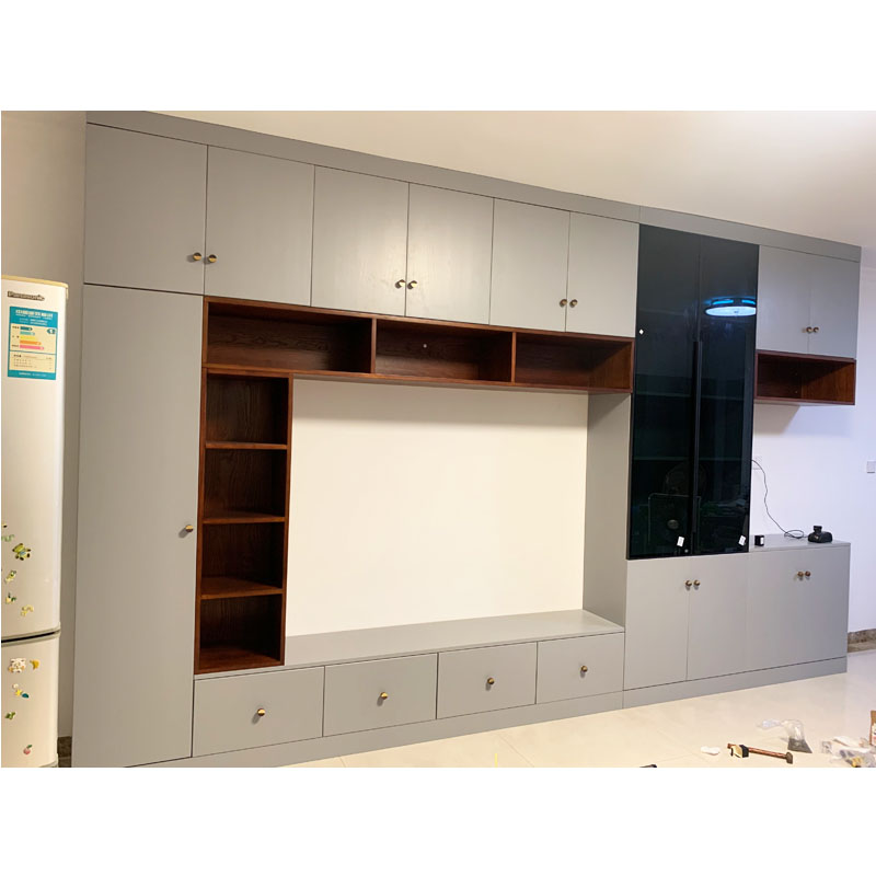 Guangzhou full log solid wood whole house custom glass door pine TV cabinet living room storage cabinet factory direct environmental protection