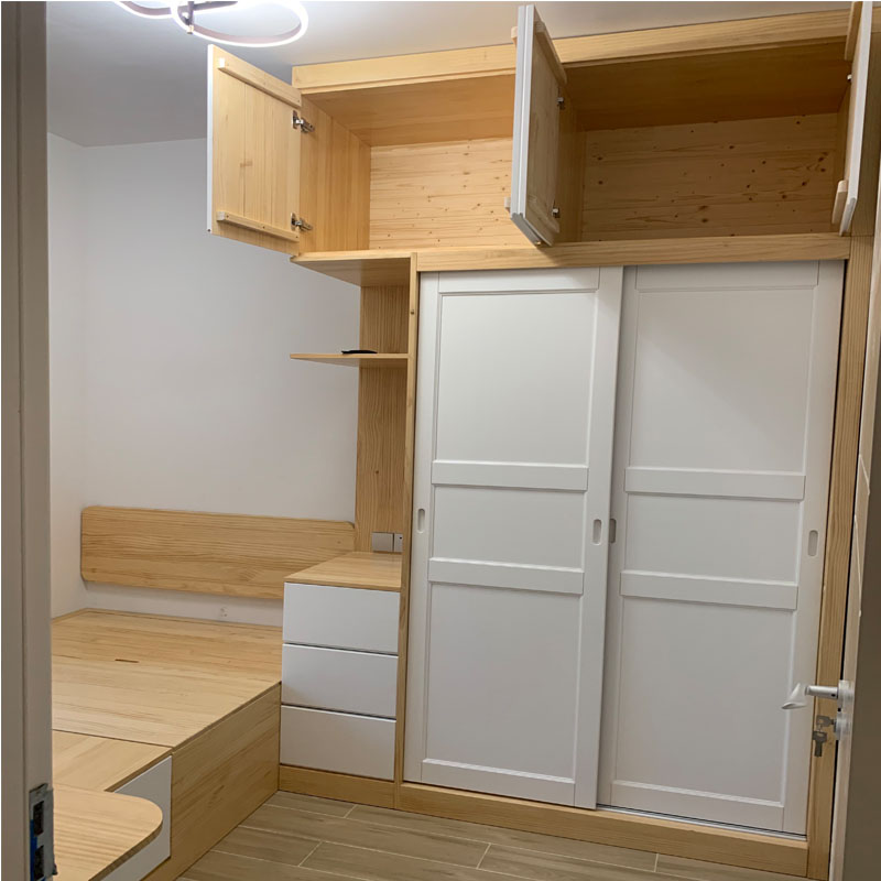 Guangzhou simple modern all-log solid wood whole house custom pine wardrobe living room storage cabinet manufacturers direct sales environmental protection